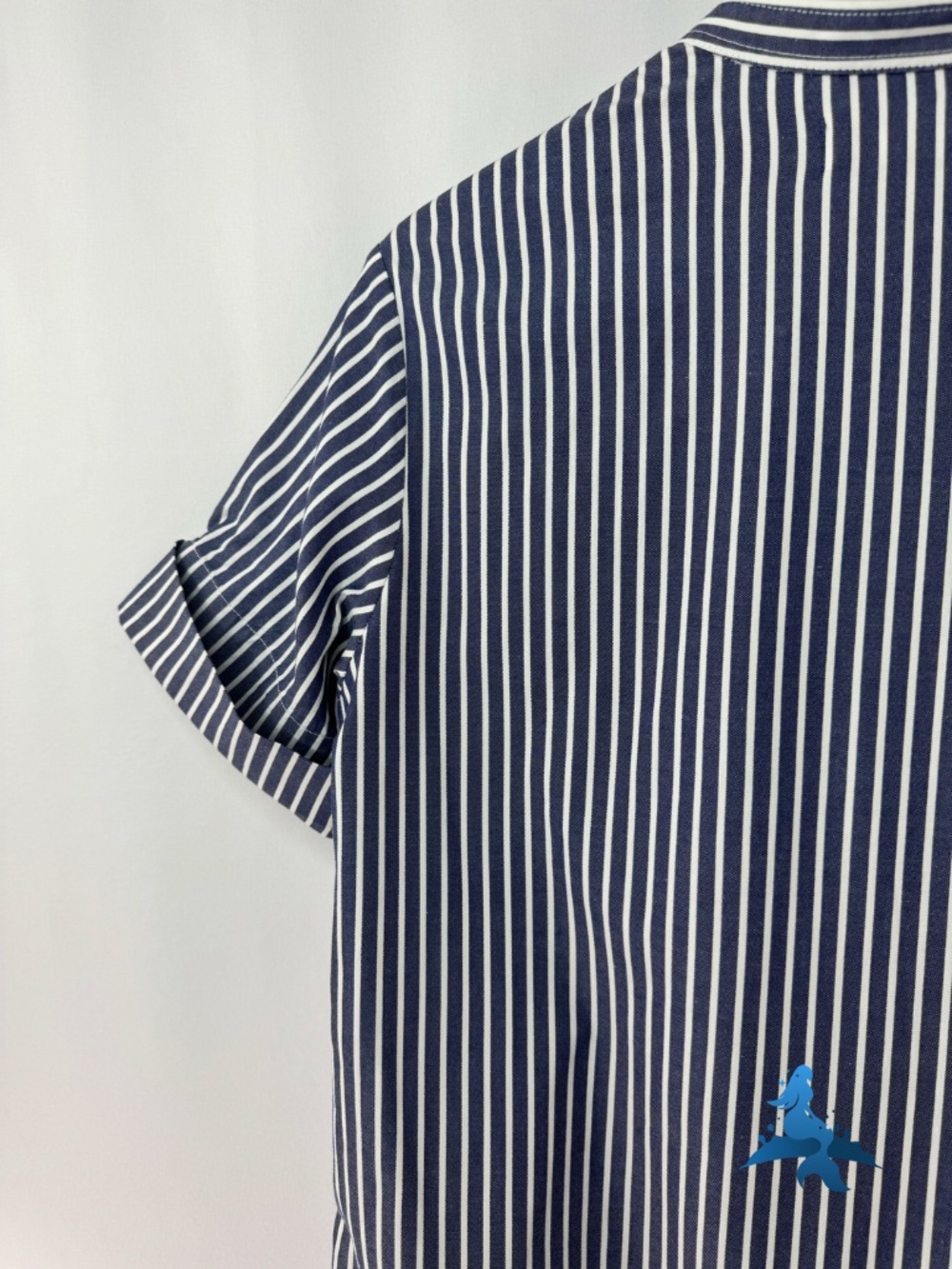 1307 - Everlane Striped Shirt Dress - Band Collar - Size 0 - Blue White - Picture 10 of 15